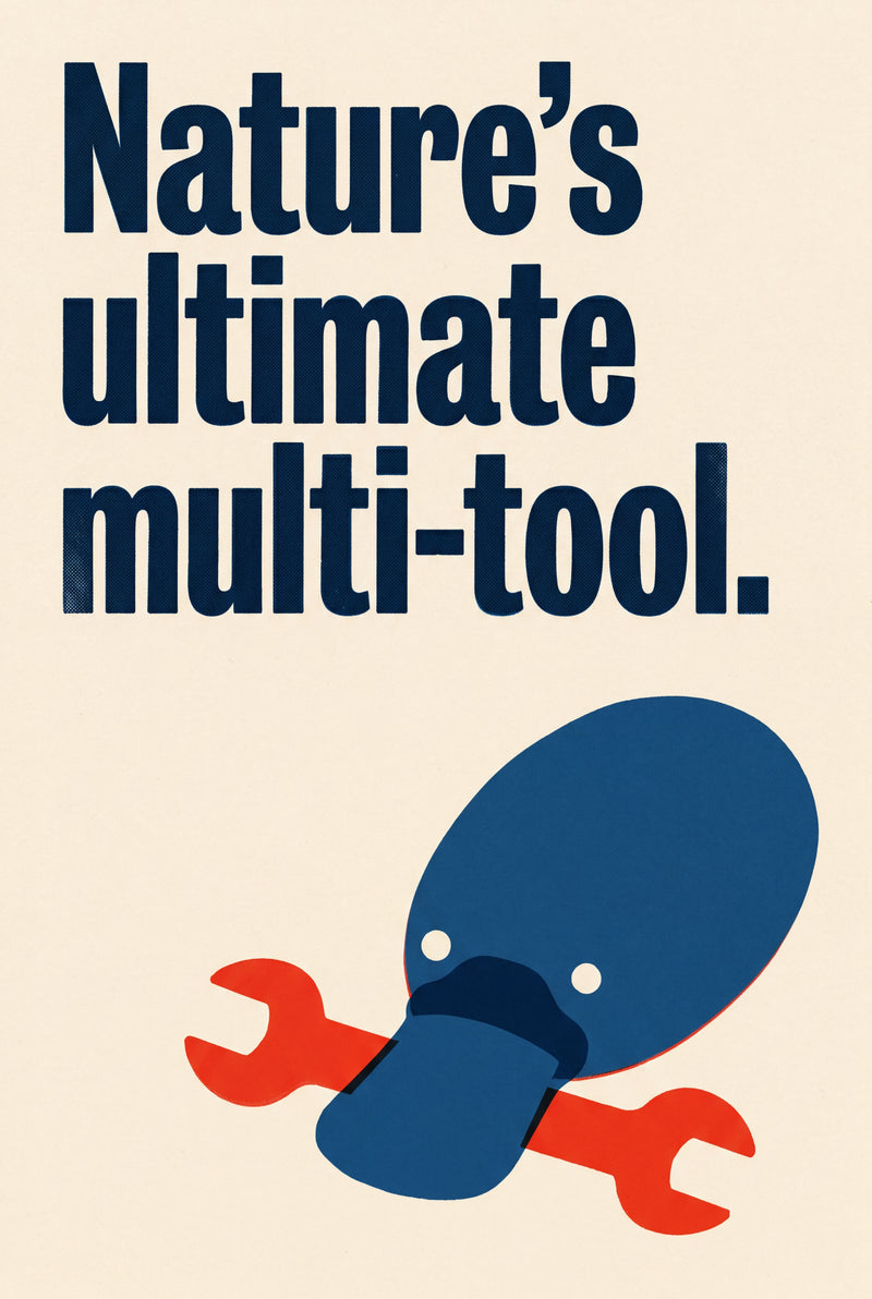 flat illustration platypus fathers day greeting card - Nature's Multi-Tool